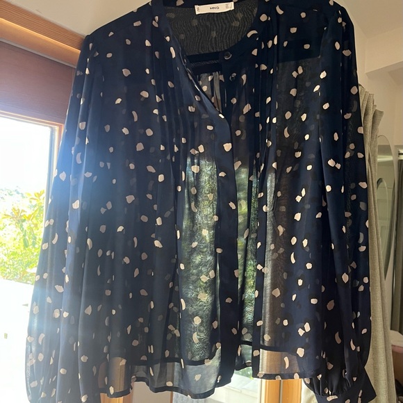 Mango Long Sleeve Blouse Navy Print Size 8 - Picture 3 of 8